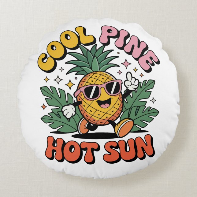 Coussins Ronds Cool Pine Hot Sun Retro Pineapple Summer Vibes  (Devant)