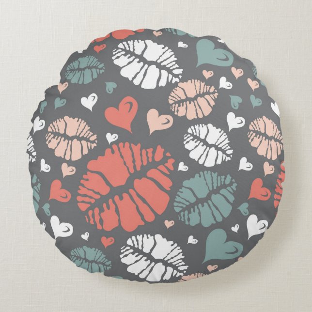 Coussins Ronds Copie de baiser et motif de coeur (Devant)