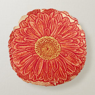 Coussins Ronds Copie de bloc de marguerite de Gerbera, mandarine