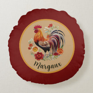 Coussins Ronds Coq aux plumes vives n Roses Ferme Rouge