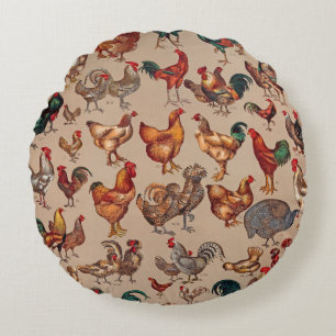Coussins Ronds Coq Poulet de la ferme Volaille animale Pays