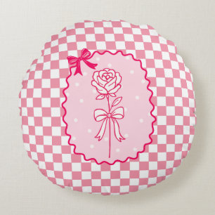 Coussins Ronds Coquette Rose Gingham Rose Pâle Esthétique