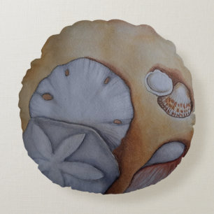 Coussins Ronds Coquillages à l'aquarelle de mer Jeter l'oreiller