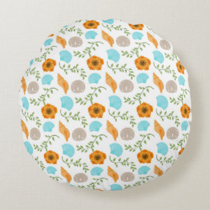 Coussins Ronds Coquillages Bleus Serpent de mer Orange Fleur