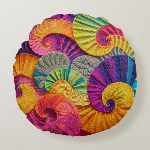 Coussins Ronds Coquilles chromatiques : Mosaïque spirale vibrante