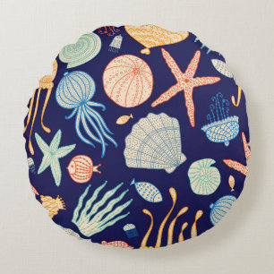 Coussins Ronds Coquilles de méduse Poisson Algues Motif