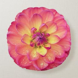 Coussins Ronds Corail jaune dahlia zinnia