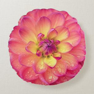 Coussins Ronds Corail jaune dahlia zinnia