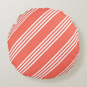 Coussins Ronds Corail vivant et blanc quatre bandes motif
