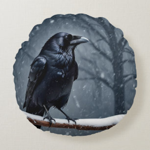 Coussins Ronds Corbeau noir foncé