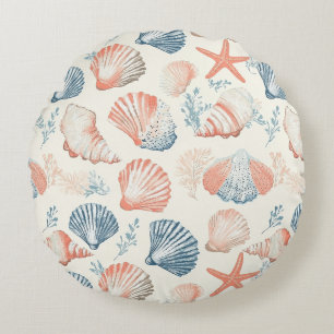 Coussins Ronds Côtière rustique - Coquillages, Starfish, Reef (23