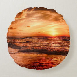 Coussins Ronds Coucher De Soleil Doré Orange Chaud Sur L'Océan