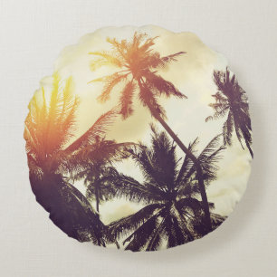 Coussins Ronds Coucher de soleil tropical : Palm Silhouette Vinta