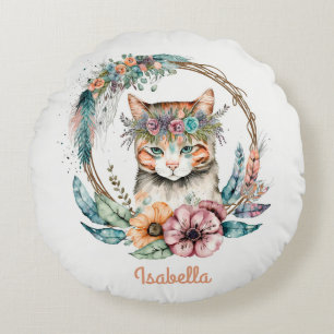 Coussins Ronds Couleur d'eau douce sur mesure Chat de saumon boho