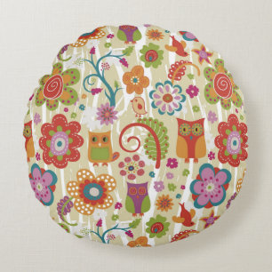 Coussins Ronds Couleur florale et hibou