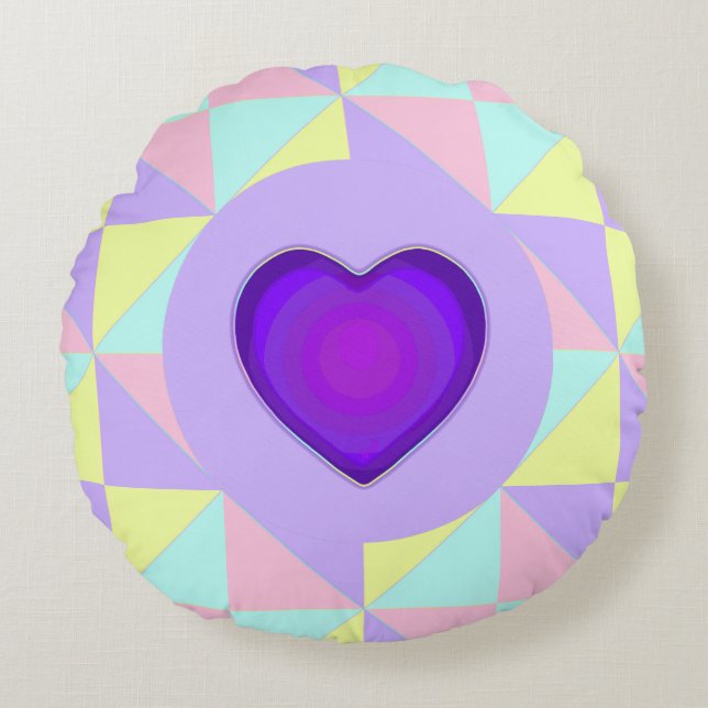 Coussins Ronds Couleurs pastel & coeurs violets battre (Devant)