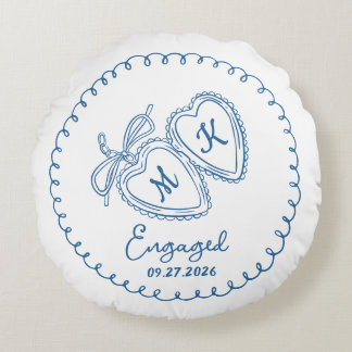 Coussins Ronds Couple de fiancés capricieux cœurs bleus doodle te