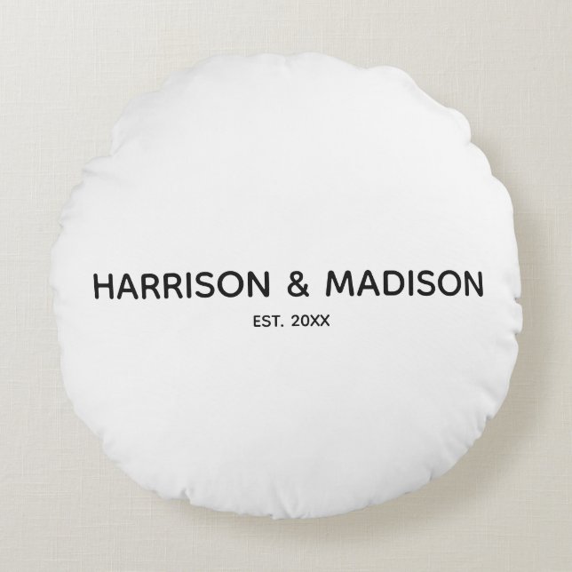 Coussins Ronds Couple noir blanc personnalisé nom Mariage date (Devant)