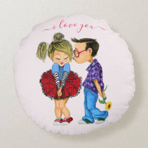 Coussins Ronds Couple romantique mignon - Amour - Je t'aime - Bai