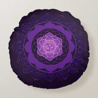 Coussins Ronds Couronne Chakra Mandala -Sahasrara Avec Om Violet