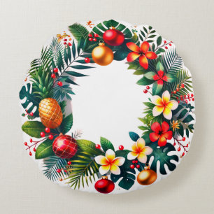 Coussins Ronds couronne de Noël tropicale