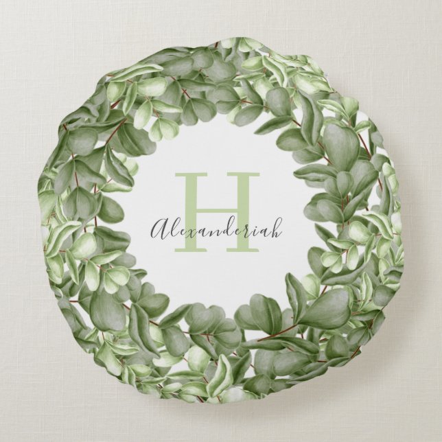 Coussins Ronds couronne d'eucalyptus personnalisée (Dos)