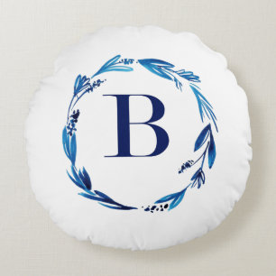 Coussins Ronds Couronne florale bleue 'B'