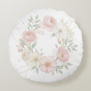 Coussins Ronds Couronne florale élégante pastel rose, design bota