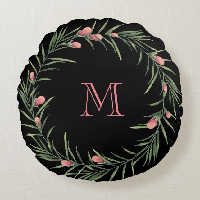 Coussins Ronds Couronne rose florale (Devant)