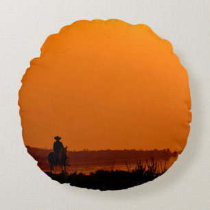 Coussins Ronds Cowboy Hommes équitation au coucher du soleil Vint