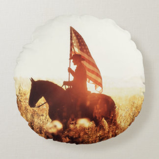 Coussins Ronds Cowboy Portrait USA Flag Thème.