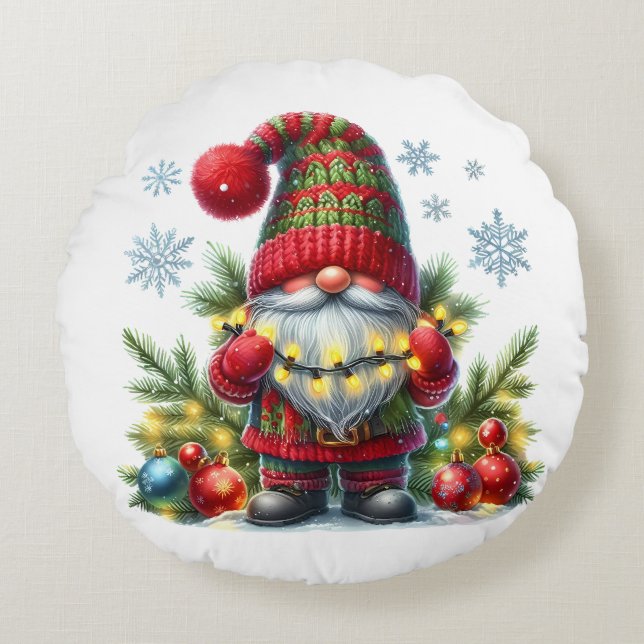 Coussins Ronds Cozy Christmas Gnome Art – Festive Holiday (Devant)