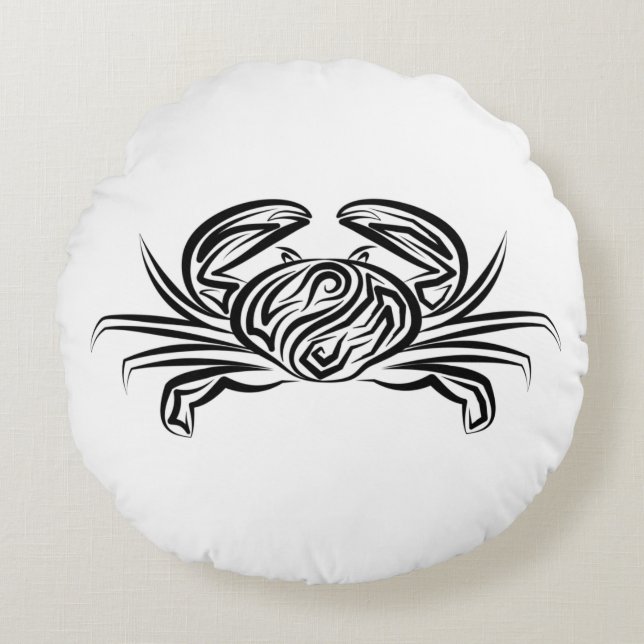 Coussins Ronds Crabe tribal noir et blanc (Devant)