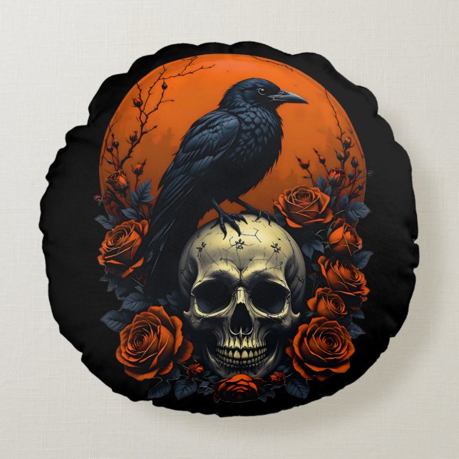 Coussins Ronds Crâne avec Rose & Crow Sweatshirt gothique (Devant)