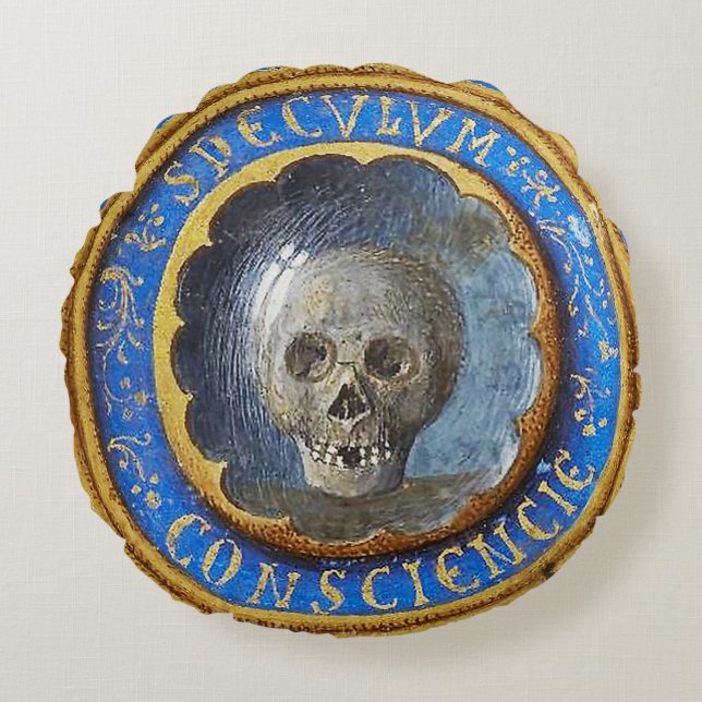 Coussins Ronds Crâne de manuscrit médiéval tardif (Devant)