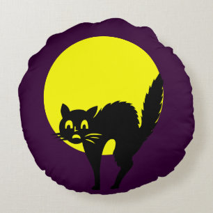 Coussins Ronds Crâne violet jaune noir lune de chat Halloween