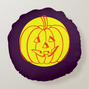 Coussins Ronds Crânes chat lune jaune violet noir Halloween