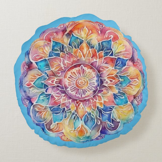 Coussins Ronds Cravate arc-en-ciel Mandala (Dos)