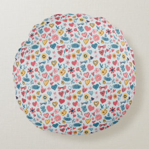 Coussins Ronds Crayon Pastel Coeur & Fleurs