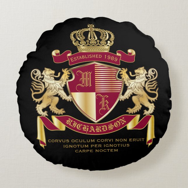 Coussins Ronds Créez votre propre blason d'armoiries d'or rouge (Devant)