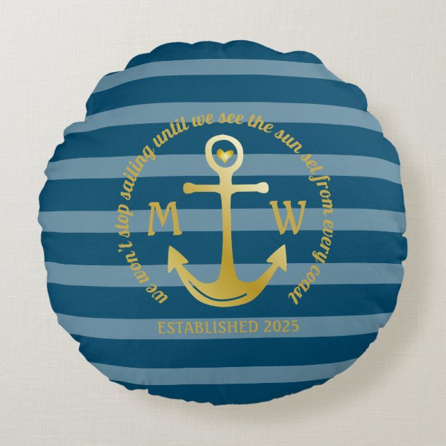 Coussins Ronds Créez votre propre logo côtier de coeur nautique (Devant)