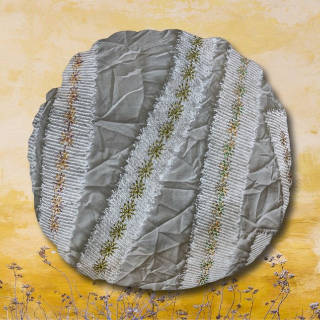 Coussins Ronds Crème beige minimaliste simple rayures fleurs sauv (Créateur téléchargé)