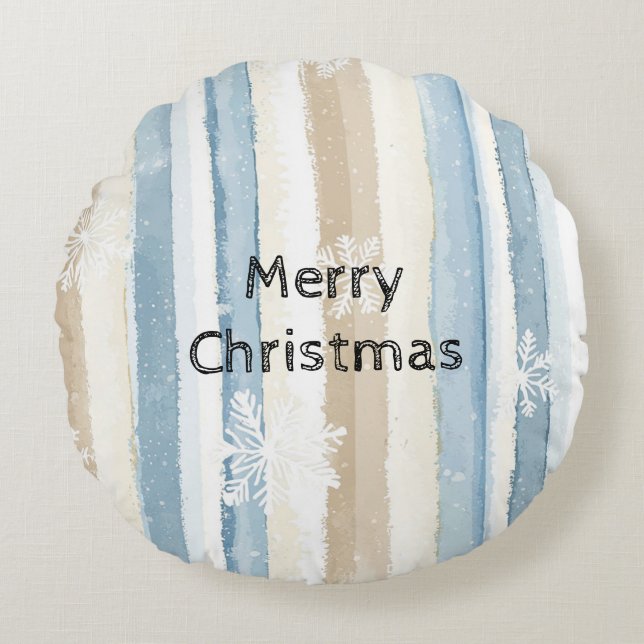 Coussins Ronds Crème bleue Stripes Snowflakes (Devant)
