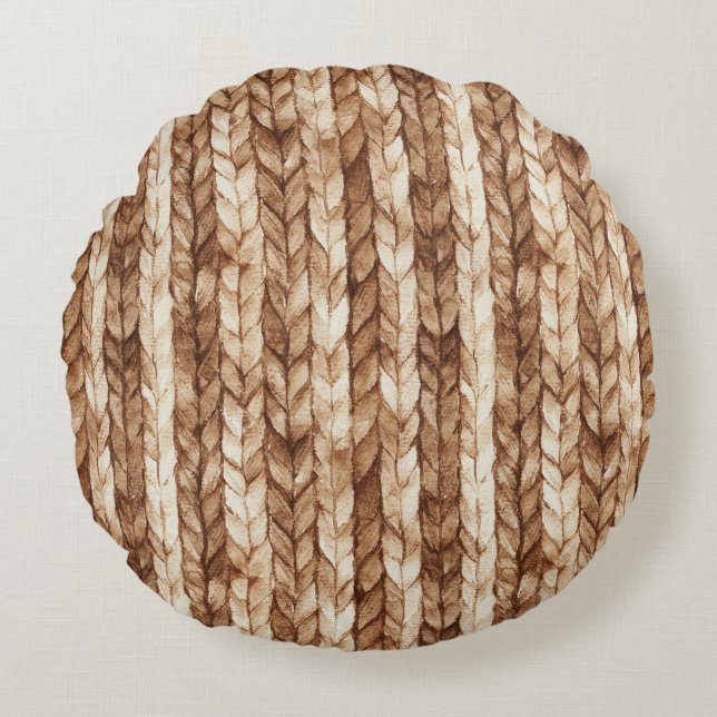 Coussins Ronds Crème Brown Faux Tissus (Devant)
