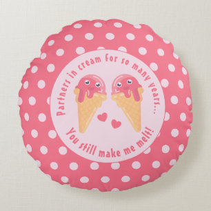 Coussins Ronds Crème glacée Scoops Cute Romantique Saint Valentin