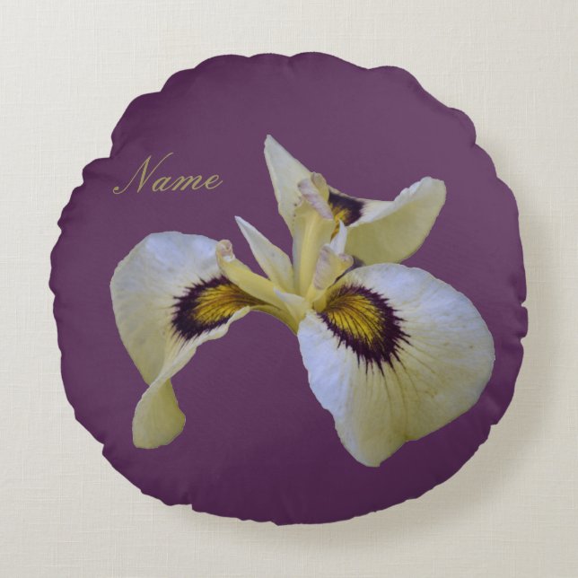 Coussins Ronds Crème romantique et iris de Sibérie violet (Devant)