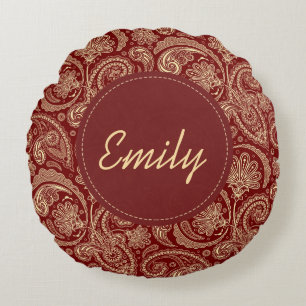 Coussins Ronds Crème Rouge Crimson Et Beige Paisley