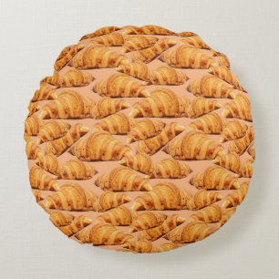 Coussins Ronds croissant d'or, motif sans couture de boulangerie.