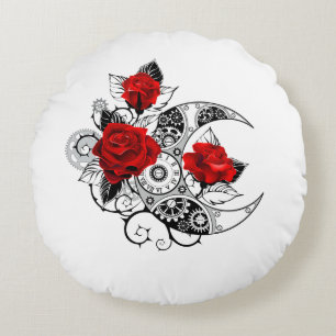 Coussins Ronds Croissant mécanique avec roses rouges