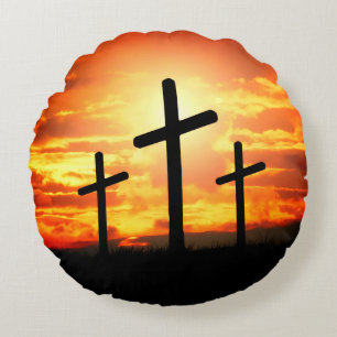 Coussins Ronds Croix, Coucher de soleil Silhouettes Peinture-6713